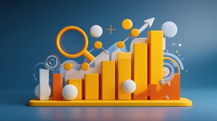 Growth Chart Success Data Analysis Bar Graph Visualization Diagram Finance Investment Statistics Profit Progress Rising Trend Report Magnifier Element