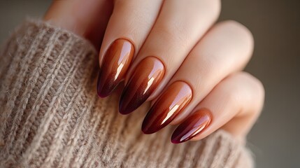 Stylish Fall-Themed Manicure on Female Hand
