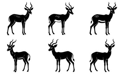 Elegant Impala silhouettes showcase graceful African wildlife, perfect for nature projects and safari themes