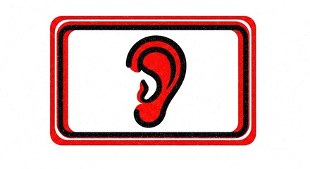 Red black ear hearing listen auditory sense organ sign symbol communication listening hearingaid