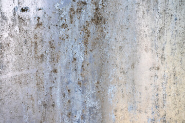 An abstract grunge texture background of an old, weathered stainless steel surface. The faded, stained, and mossy metal creates a rough, authentic, and industrial pattern.