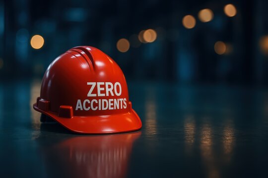 Safety awareness initiative promoting zero accidents in industrial workspaces indoor environment close-up view