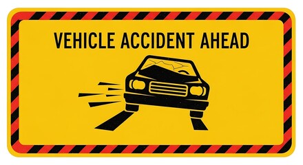 Accident vehicle ahead sign warning road safety caution crash traffic danger transportation automobile
