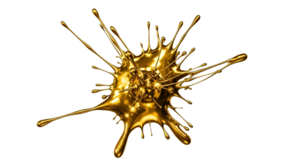 Golden Paint Splash Abstract Artistic Pattern on Transparent Background