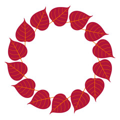 Simple Autumn red leaves circle frame. Hand drawn trendy flat style isolated on transparent background. round frame of autumn leaves. Ideal for poster, postcard. Golden season Hello fall. Vector