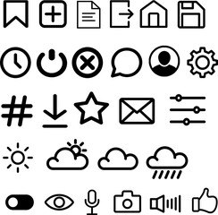 Set of web icons on a transparent background.