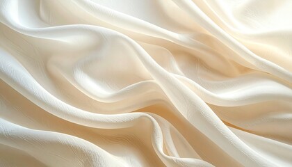 Fototapeta premium Abstract flowing cream colored fabric with soft lighting and textured folds creating a gentle and elegant visual.