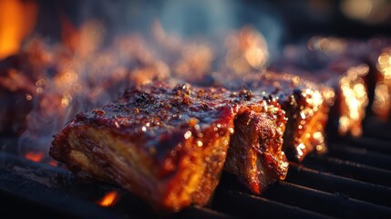 BBQ Competition. Smoked Pork Ribs Grilling Competition Outdoors