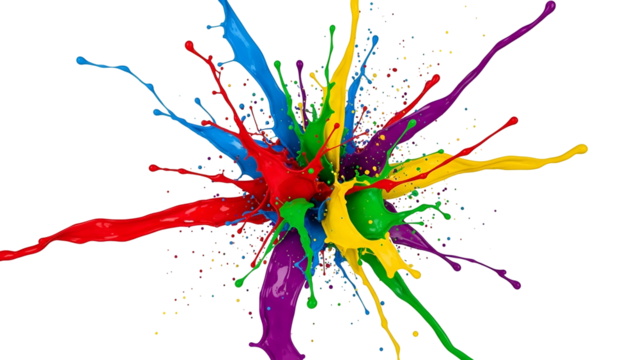 Colorful Paint Splash Explosion on Transparent Background Artistic Abstract Design
