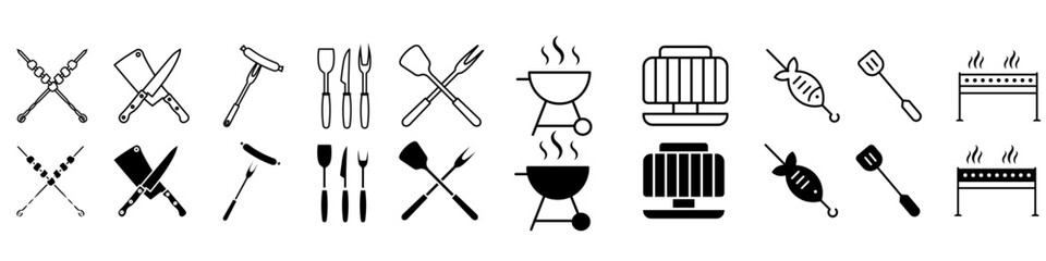 BBQ vector icon set. picnic illustration sign collection. steak symbol or logo.