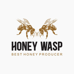 Honey Wasp Brand Logo Design Featuring Two Symmetrical Wasps and Bold Typography for a Natural