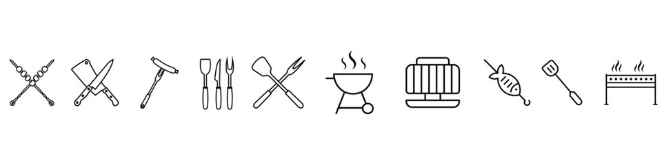 BBQ vector icon set. picnic illustration sign collection. steak symbol or logo.