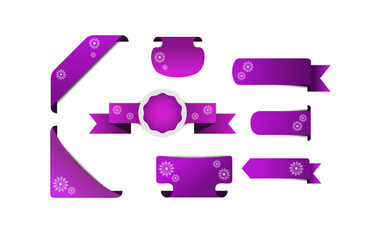 Abstract purple christmas ribbon set with snowflakes vector. 3d price tag vector set to use for christmas sale, web offer, badge, price tag, christmas card, holiday offer. 