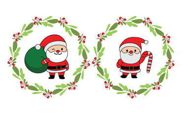 illustration of Santa Claus with a flower arrangement as a Christmas greeting