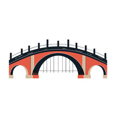 Stylized Orange and Black Arched Footbridge with a Wooden Texture.