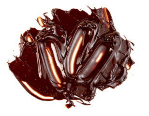 A rich, dark brown melted chocolate or fudge smear with a glossy, textured surface and prominent highlights. Perfect for food, dessert, or confectionery themes.