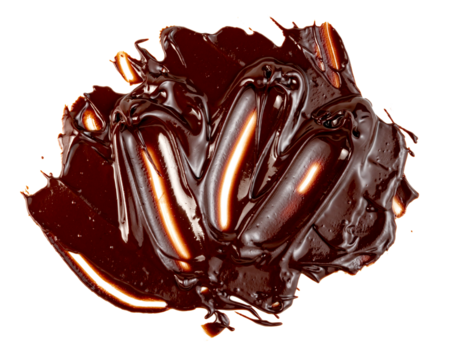 A rich, dark brown melted chocolate or fudge smear with a glossy, textured surface and prominent highlights. Perfect for food, dessert, or confectionery themes.