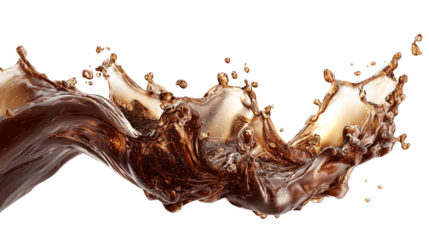 Glass of cola with splash isolated on transparent white background