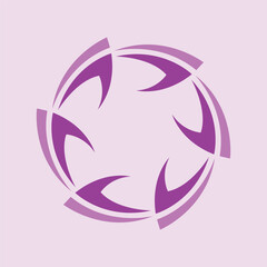 Abstract radial pinwheel star flower symbol in blue, orange and green