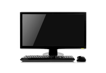 Fototapeta premium A computer monitor, keyboard, and mouse are isolated on a white background