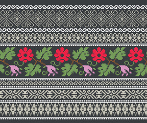 Floral seamless horizontal pattern designed for fabric, clothing, background, decoration in geometric shapes.