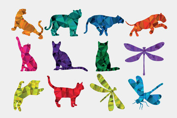 Vibrant Polygonal Animal and Insect Silhouettes Colorful Geometric Wildlife Collection