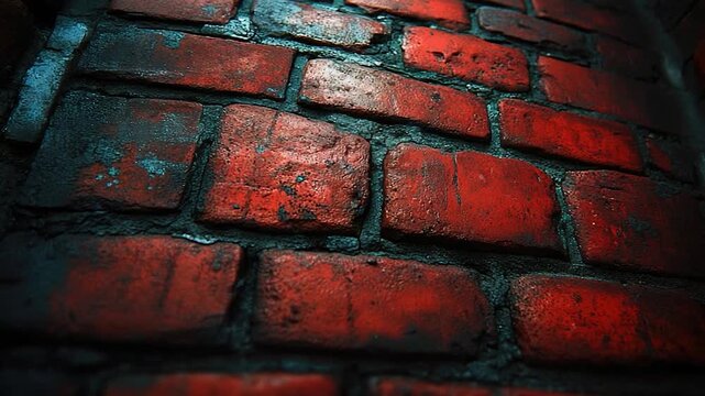 A close-up shot of a red brick wall with intricate details and texture