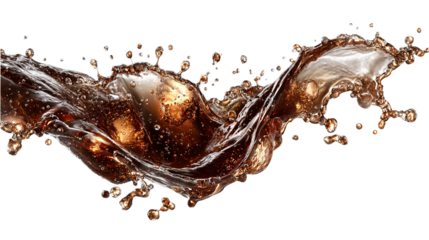 Glass of cola with splash isolated on transparent white background