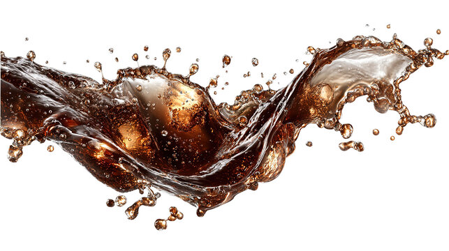 Glass of cola with splash isolated on transparent white background