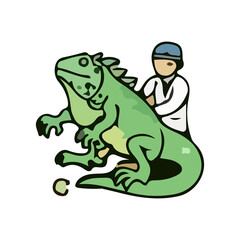 Illustration of a veterinarian caring for various types of pets and wildlife. Colorful vector images show veterinarian activities such as examining, administering injections, and treating animals such