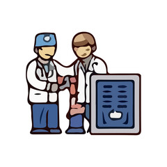 Illustration of a veterinarian caring for various types of pets and wildlife. Colorful vector images show veterinarian activities such as examining, administering injections, and treating animals such