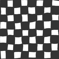 Abstract hand drawn checkered seamless patten. Vector wavy groovy shapes black white textured background. Doodle grid print. Geometric cute plaid texture for fabric print, fashion design, wallpaper.