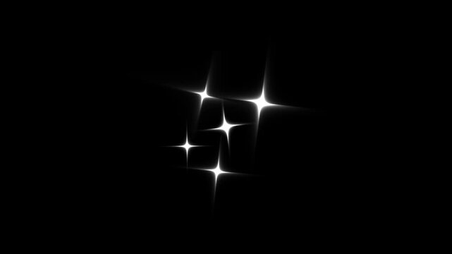 Twinkling shining light retro animation, white cartoon, flat, vector, doodles style stars blinking, shining star animated on transparent black screen background.