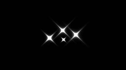 Star glitter twinkle shine effect, white flat cartoon stars blinking on black screen background, sparkling energy light explosion animation loop in 4k quality