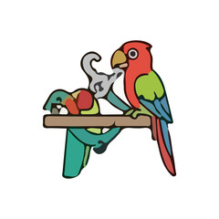 Illustration of a veterinarian caring for various types of pets and wildlife. Colorful vector images show veterinarian activities such as examining, administering injections, and treating animals such