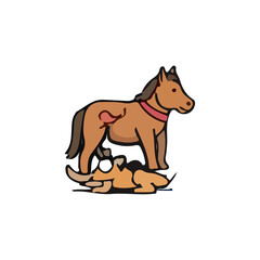 Illustration of a veterinarian caring for various types of pets and wildlife. Colorful vector images show veterinarian activities such as examining, administering injections, and treating animals such