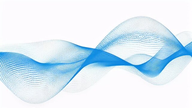 Abstract, undulating blue waves made of dots, set against a clean white background