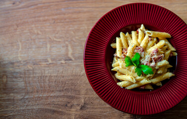Creamy Carbonara with Bacon and Pasta.
