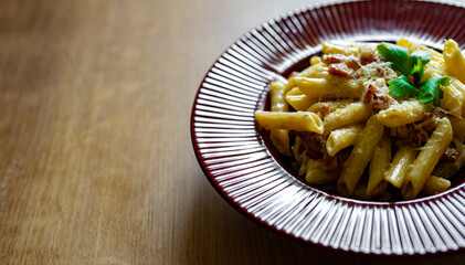 Creamy Carbonara with Bacon and Pasta.
