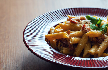 Creamy Carbonara with Bacon and Pasta.
