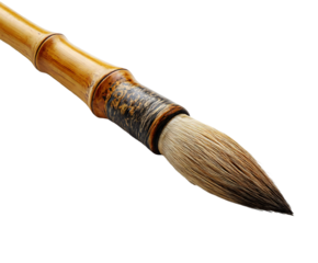 A traditional chinese calligraphy brush made of bamboo and animal hair, isolated on transparent background