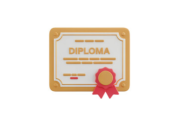 3d icon illustration of formal diploma certificate with seal  . Isolated on transparent background, png