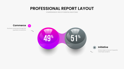 Minimal Analysis Two Step Diagram Slideshow Layout. Advertising Performance Frame Design Vector Illustration. Consulting Profile 2 Option Chart Slide Template.