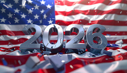 3D Metallic American Flag Patterned 2026 Numbers