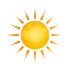 Bright sun with rays radiating outward creates cheerful atmosphere against transparent background