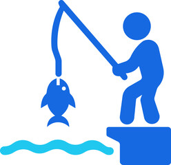 Fishing Icon. Design elements for logo, label, emblem, sign, badge. Vector illustration. Fisherman, net, hook. Fishery concept. Can be used for topics like catch, hobby, fishing trip.