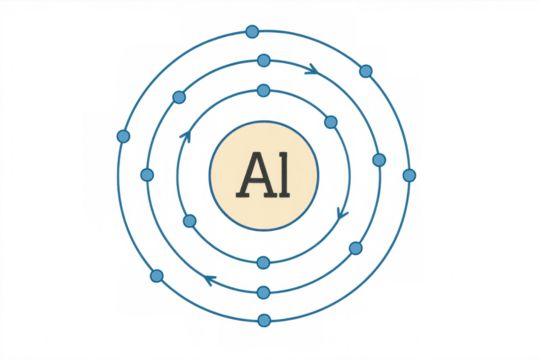 Aluminum atom bohr model diagram showing electrons orbiting nucleus al symbol on transparent background