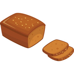 A Whole Wheat Bread Loaf with Two Slices Isolated on a Transparent White Background Realistic Vector Illustration