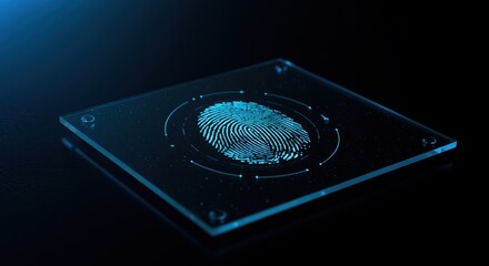 digital fingerprint authentication technology with blue neon glow on dark futuristic background