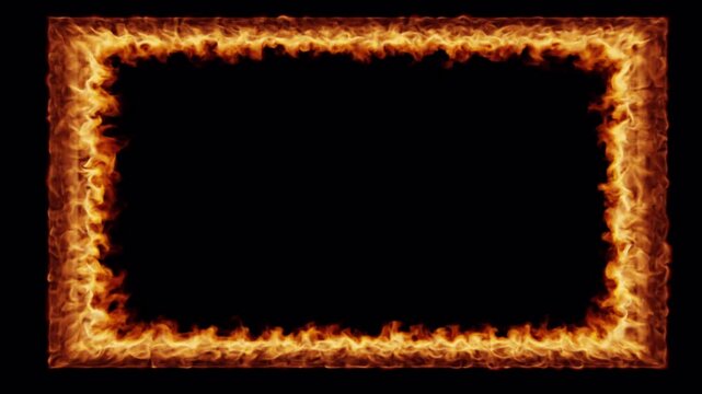 Blank picture frame with fire on isolated background. 